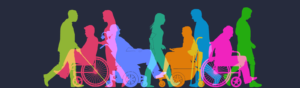 Colourful graphic depicting people with various disabilities.